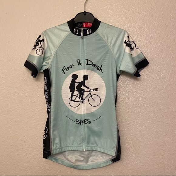 Vie 13 cycling shirt finn & dash biking Jersey front zip short Aqua blue short S - Picture 1 of 7